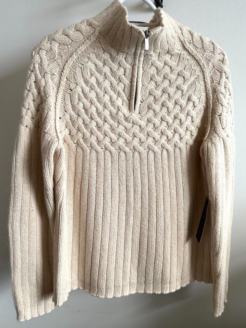 ROBERT KITCHEN Canada NWT Angora Blend Cream Cable Knit 1/4 Zip Sweater XL